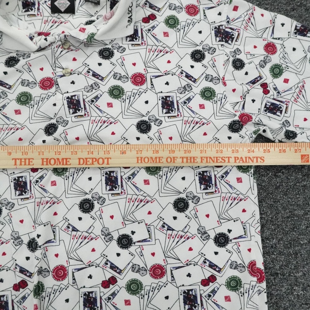 Vintage Tabasco Polo Mens XL White Poker Cards Casino Golf Shirt Cotton Y2K - Picture 4 of 9